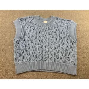 An’ge Ange Sweater Vest Women S/M Blue Open Knit Eyelet Sleeveless Preppy‎